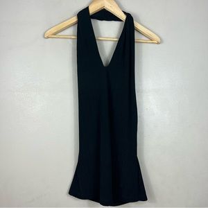 Y2K Black Ribbed Halter Tank Top